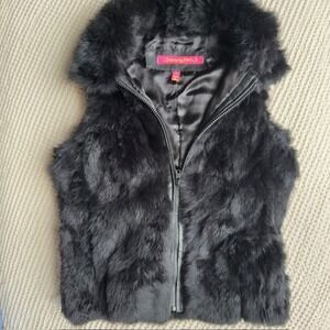 Vintage Jennyfer J Vest Size M Black Rabbit Fur Vest Full Zip Mob Wife OG Baddie